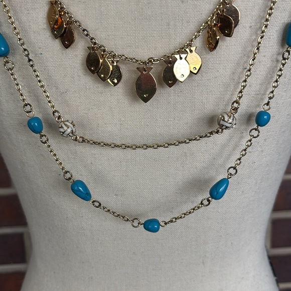 Lilly Pulitzer Necklace Fresh Catch Multi Strand Turquoise Gold Fish Charms - Picture 7 of 7